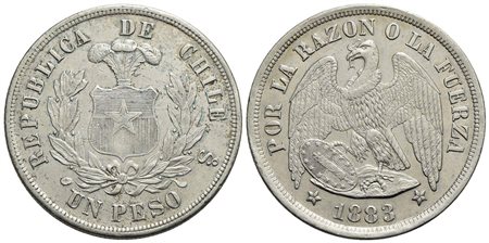 CILE - Repubblica - Peso - 1883 - AG Kr. 142.1 Segnetti<br>SPL/SPL+