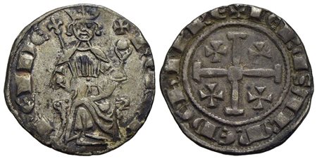 CIPRO - Enrico II (1285-1306) - Grosso - Sovrano in trono con globo e scettro - R/ Croce accantonata