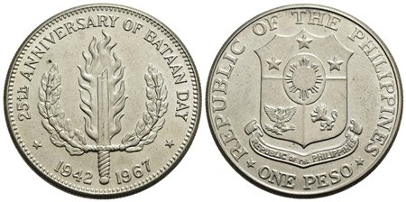 FILIPPINE - Repubblica - Peso - 1967 - 25° anniversario Bataan Day - AG Kr. 195<br>FDC
