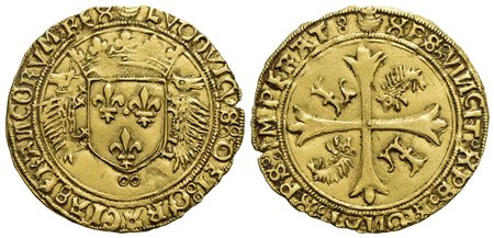 FRANCIA - Luigi XII (1498-1515) - Scudo d'oro con i porcospini - (AU g. 3,41) RR Fr. 325<br>qSPL
