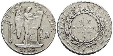 FRANCIA - Prima Repubblica (1793-1794) - 6 Lire - 1793 - AG R Kr. 624.1 Tracce di pulizia<br>qBB