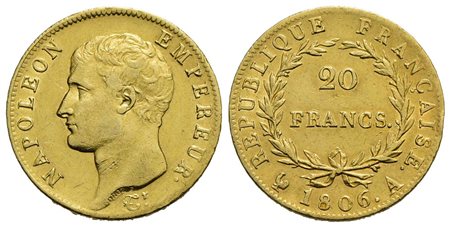 FRANCIA - Napoleone I, Imperatore (1804-1814) - 20 Franchi - 1806 A - AU Kr. 674.1 Pulita<br>qSPL/SP