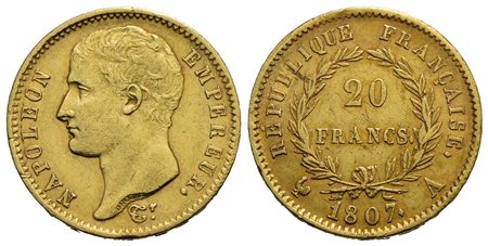 FRANCIA - Napoleone I, Imperatore (1804-1814) - 20 Franchi - 1807 A - Testa nuda - AU Kr. A687.1<br>