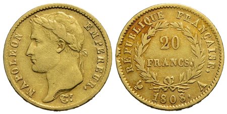 FRANCIA - Napoleone I, Imperatore (1804-1814) - 20 Franchi - 1808 A - Testa laureata - AU R Kr. 687.