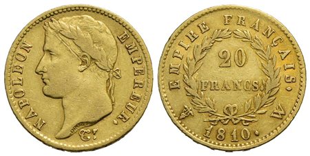 FRANCIA - Napoleone I, Imperatore (1804-1814) - 20 Franchi - 1810 W - AU Kr. 695.10 Segno al D/<br>B