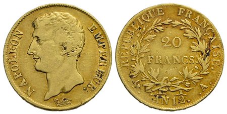 FRANCIA - Napoleone I, Imperatore (1804-1814) - 20 Franchi - AN 12 A - AU R Kr. 661<br>BB/BB+