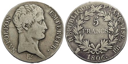 FRANCIA - Napoleone I, Imperatore (1804-1814) - 5 Franchi - 1806 BB - AG Kr. 673.3<br>BB+