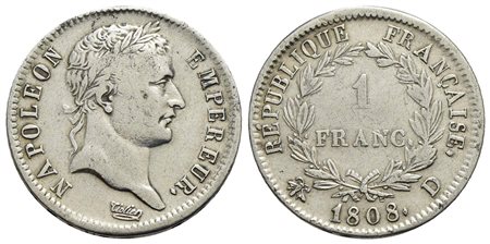 FRANCIA - Napoleone I, Imperatore (1804-1814) - Franco - 1808 D - AG Kr. 682.4<br>bel BB