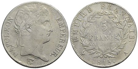 FRANCIA - Napoleone I (Marzo - Giugno 1815) - 5 Franchi - 1815 A - AG RR Kr. 704.1<br>BB+