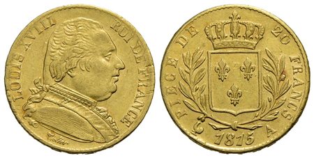 FRANCIA - Luigi XVIII (1814-1824) - 20 Franchi - 1815 A - AU Kr. 706.1<br>SPL+