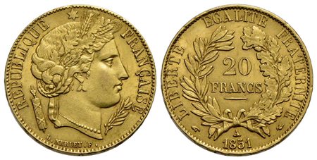 FRANCIA - Seconda Repubblica (1848-1852) - 20 Franchi - 1851 A - AU Kr. 762<br>bello SPL