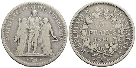FRANCIA - Seconda Repubblica (1848-1852) - 5 Franchi - 1849 A - AG Kr. 756.1<br>MB+