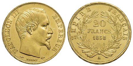 FRANCIA - Napoleone III (1852-1870) - 20 Franchi - 1858 A - Testa nuda - AU Kr. 781.1 Segnetti al D/