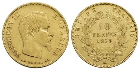 FRANCIA - Napoleone III (1852-1870) - 10 Franchi - 1859 A - Testa nuda - AU Kr. 784.3<br>BB/BB+