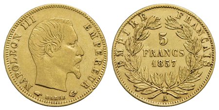 FRANCIA - Napoleone III (1852-1870) - 5 Franchi - 1857 A - Testa nuda - AU Kr. 787.1<br>BB+