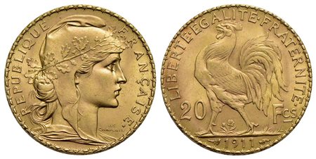 FRANCIA - Terza Repubblica (1870-1940) - 20 Franchi - 1911 - AU Kr. 847<br>FDC