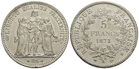 FRANCIA - Terza Repubblica (1870-1940) - 5 Franchi - 1873 A - AG Kr. 52.1<br>qFDC