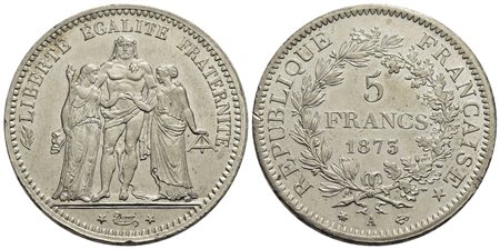 FRANCIA - Terza Repubblica (1870-1940) - 5 Franchi - 1873 A - AG Kr. 52.1<br>qFDC