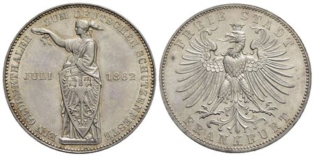 GERMANIA - FRANCOFORTE - Città Libera - Tallero - 1862 - AG Kr. 371 Festival Nazionale di tiro Fondi