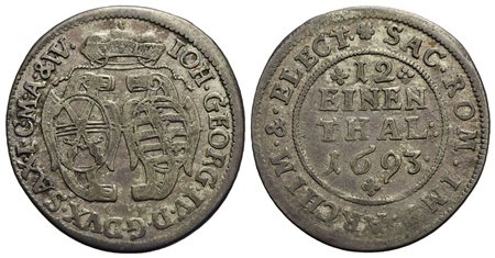 GERMANIA - SASSONIA - Friedrich August I (1694-1733) - 1/12 di tallero - 1693 - AG Kr. 638<br>BB+