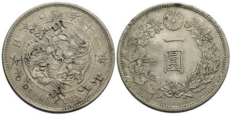 GIAPPONE - Mutsuhito Imperatore (1867-1912) - Yen - 1878 - AG Kr. Y5.1 Contromarche<br>BB-SPL