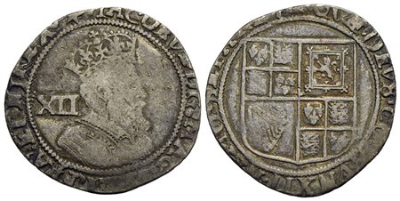 GRAN BRETAGNA - Giacomo I (1603-1625) - Scellino - Busto coronato a d., dietro XII - R/ Stemma - (AG