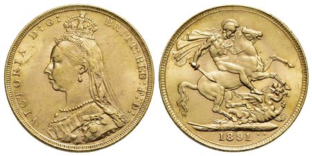 GRAN BRETAGNA - Vittoria (1837-1901) - Sterlina - 1891 - Giubileo - AU Kr. 767<br>SPL/qFDC
