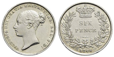 GRAN BRETAGNA - Vittoria (1837-1901) - 6 Pence - 1844 - AG Kr. 733.1 Segnetti<br>SPL/SPL+