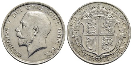 GRAN BRETAGNA - Giorgio V (1910-1936) - Mezza corona - 1916 - AG Kr. 818.1<br>qSPL/SPL+