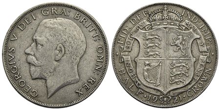 GRAN BRETAGNA - Giorgio V (1910-1936) - Mezza corona - 1921 - AG Kr. 818.1a<br>BB/BB+