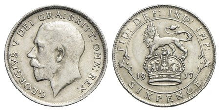 GRAN BRETAGNA - Giorgio V (1910-1936) - 6 Pence - 1917 - AG NC Kr. 815<br>SPL+