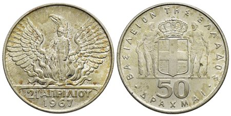 GRECIA - Costantino II (1964-1973) - 50 Dracme - 1967 - AG Kr. 93<br>FDC