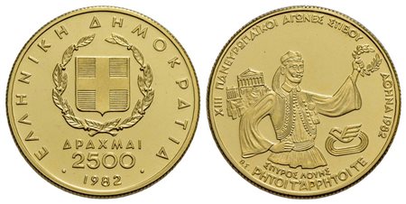 GRECIA - Repubblica (1974) - 2.500 Dracme - 1982 - Atleta con corona - AU Kr. 141 Proof<br>FDC