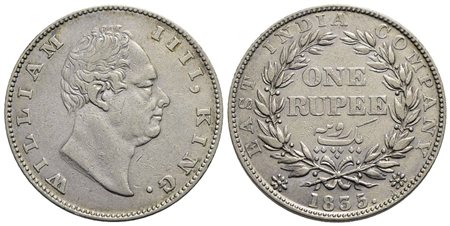 INDIA BRITANNICA - Guglielmo IV (1830-1837) - Rupia - 1835 - AG Kr. 450.3 F in incuso sul collo<br>B
