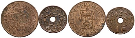 INDIE OLANDESI - Guglielmina (1890-1948) - 2,5 Centesimi - 1945 assieme a Cent. 1945 D - CU Lotto di