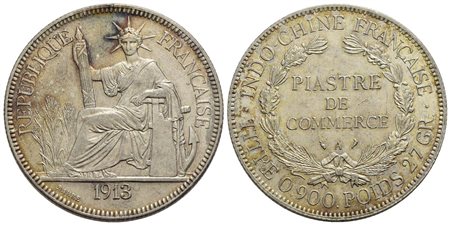 INDOCINA FRANCESE - Terza Repubblica (1870-1940) - Piastra - 1913 A - AG Kr. 5a.1<br>SPL+/qFDC