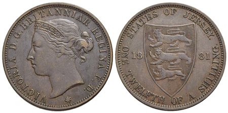 JERSEY - Vittoria (1837-1901) - Dodicesimo di scellino - 1881 - CU Kr. 8<br>BB+