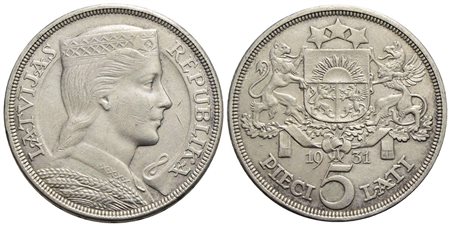 LETTONIA - Repubblica - 5 Lati - 1931 - AG Kr. 9 Tracce di pulizia<br>SPL+