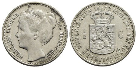 OLANDA - Guglielmina (1890-1948) - Mezzo Gulden - 1908 - AG Kr. 121.2<br>BB+/qSPL