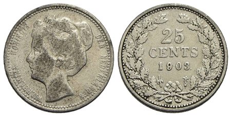 OLANDA - Guglielmina (1890-1948) - 25 Centesimi - 1903 - AG Kr. 120.2<br>qBB