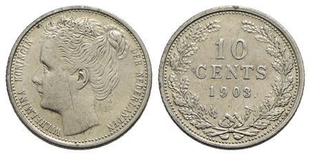 OLANDA - Guglielmina (1890-1948) - 10 Centesimi - 1903 - AG Kr. 135 Segnettini<br>qSPL/SPL