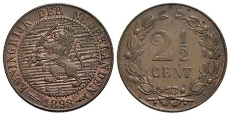 OLANDA - Guglielmina (1890-1948) - 2,5 Centesimi - 1898 - CU Kr. 108<br>qFDC