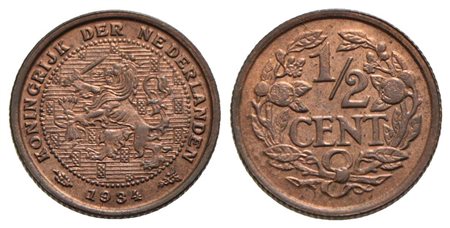 OLANDA - Guglielmina (1890-1948) - 1/2 Centesimo - 1934 - CU Kr. 138 Rame rosso<br>FDC
