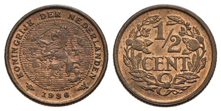 OLANDA - Guglielmina (1890-1948) - 1/2 Centesimo - 1936 - CU Kr. 138 Rame rosso<br>FDC