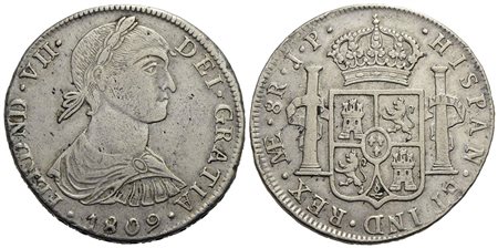 PERU' - Ferdinando VII (1808-1821) - 8 Reali - 1809 JP - AG R Kr. 106.2 FERDND e busto piccolo<br>BB