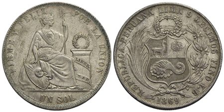 PERU' - Repubblica (1822) - Sol - 1869 YB - AG Kr. 196.3<br>qFDC