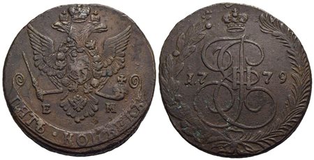 RUSSIA - Caterina II (1762-1796) - 5 Copechi - 1779 EM - CU Kr. 59.3<br>BB-SPL