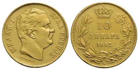 SERBIA - Milan Obrenovich IV (1868-1889) - 10 Dinari - 1882 - AU Kr. 16<br>BB+/SPL