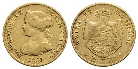 SPAGNA - Isabella II (1833-1868) - 2 Escudos - 1865 - AU Kr. 630<br>BB+