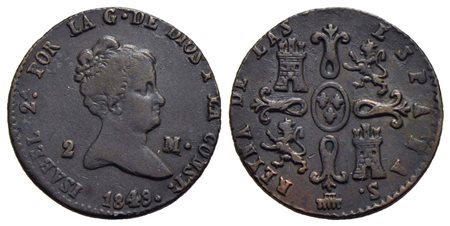 SPAGNA - Isabella II (1833-1868) - 2 Maravedis - 1849 (Segovia) - CU Kr. 532.4<br>BB+/SPL